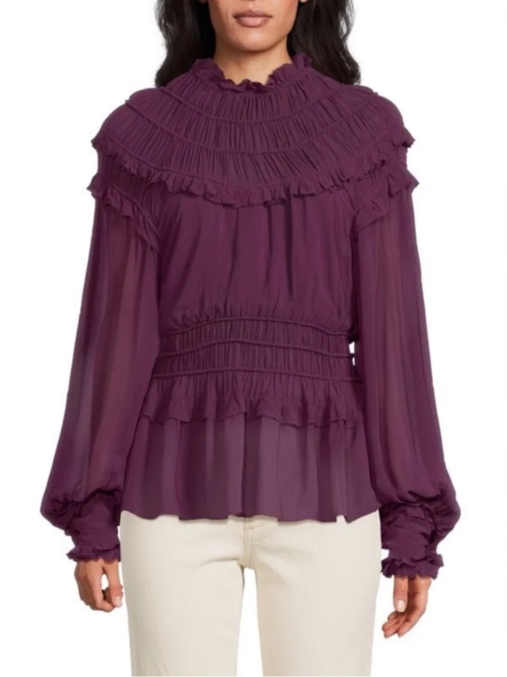 FARM Rio Purple Ruffle Peplum Blouse - Picture 2 of 16